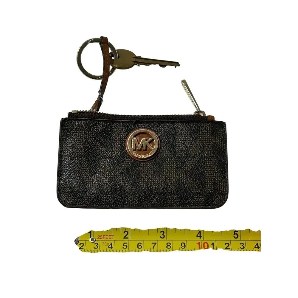 Michael Kors Brown Leather Logo Zip-Around Keyring Pouch Key Chain